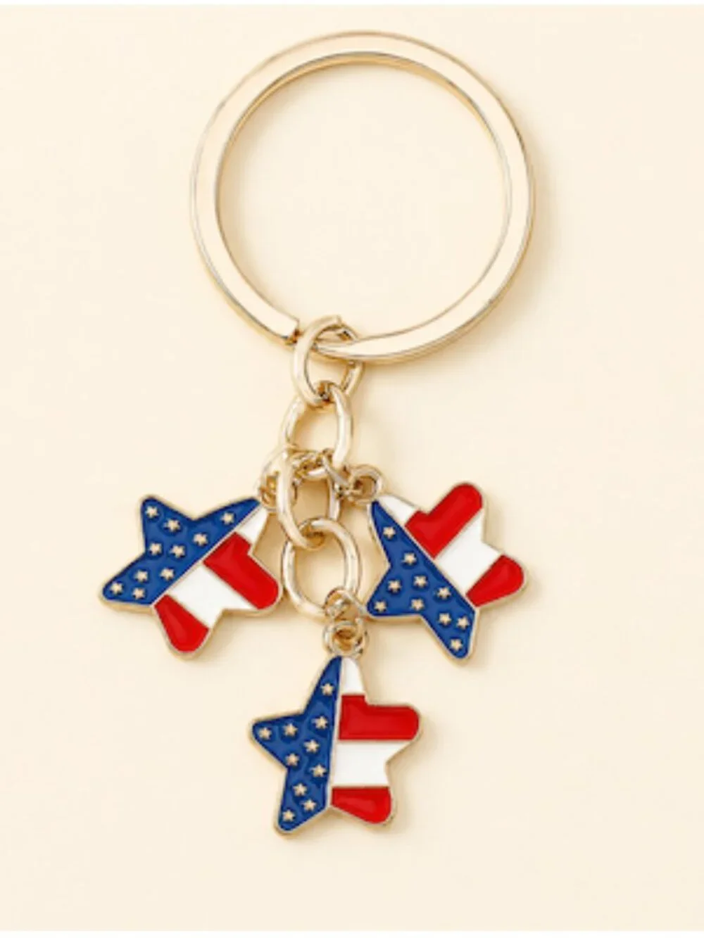 USA Patriotic Star Charm Keychain Red White Blue Enamel‎ America 250 Celebration
